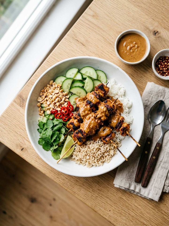 Chicken satay rice bowl
